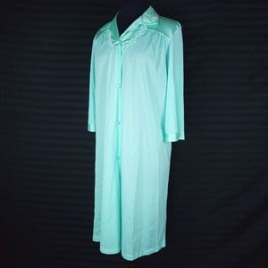 VTG Vanity Fair S Aqua Peignoir Robe Embroidered